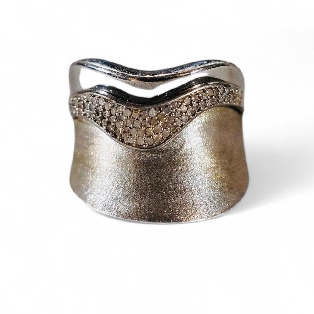 Vintage Sterling Cigar Band Ring 78 Round Prong Set Diamond Curve Design Size 9